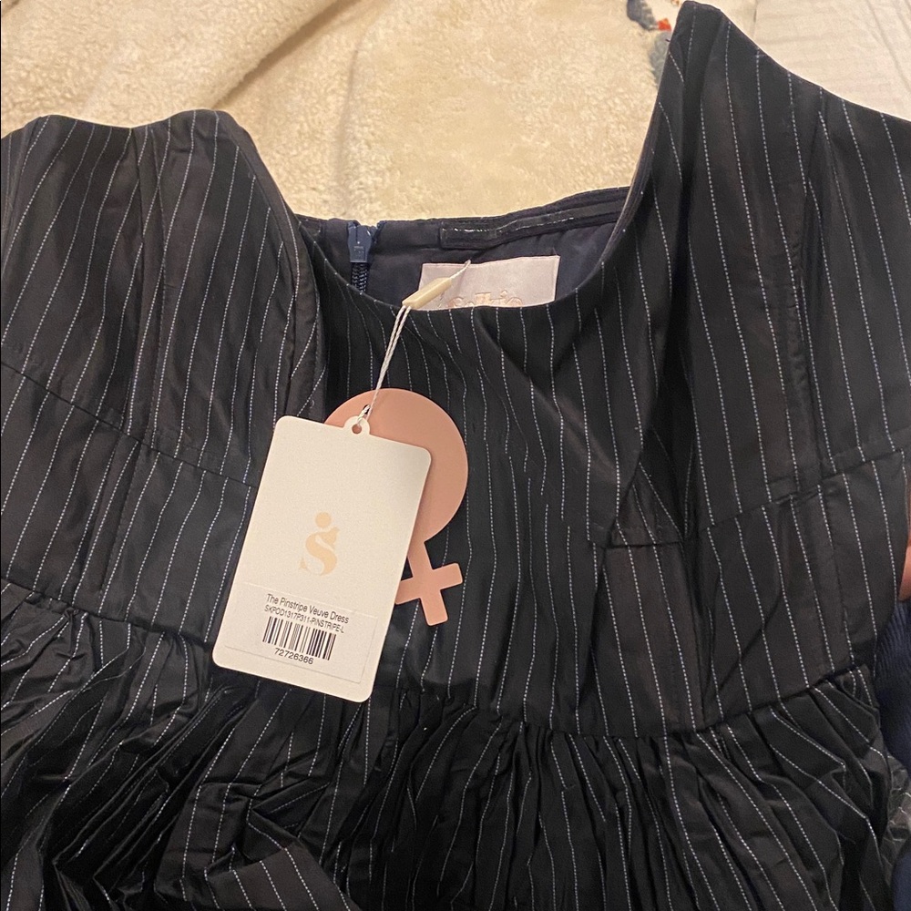 Selkie Black Pinstripe Strapless Party Dress - Picture 8 of 9